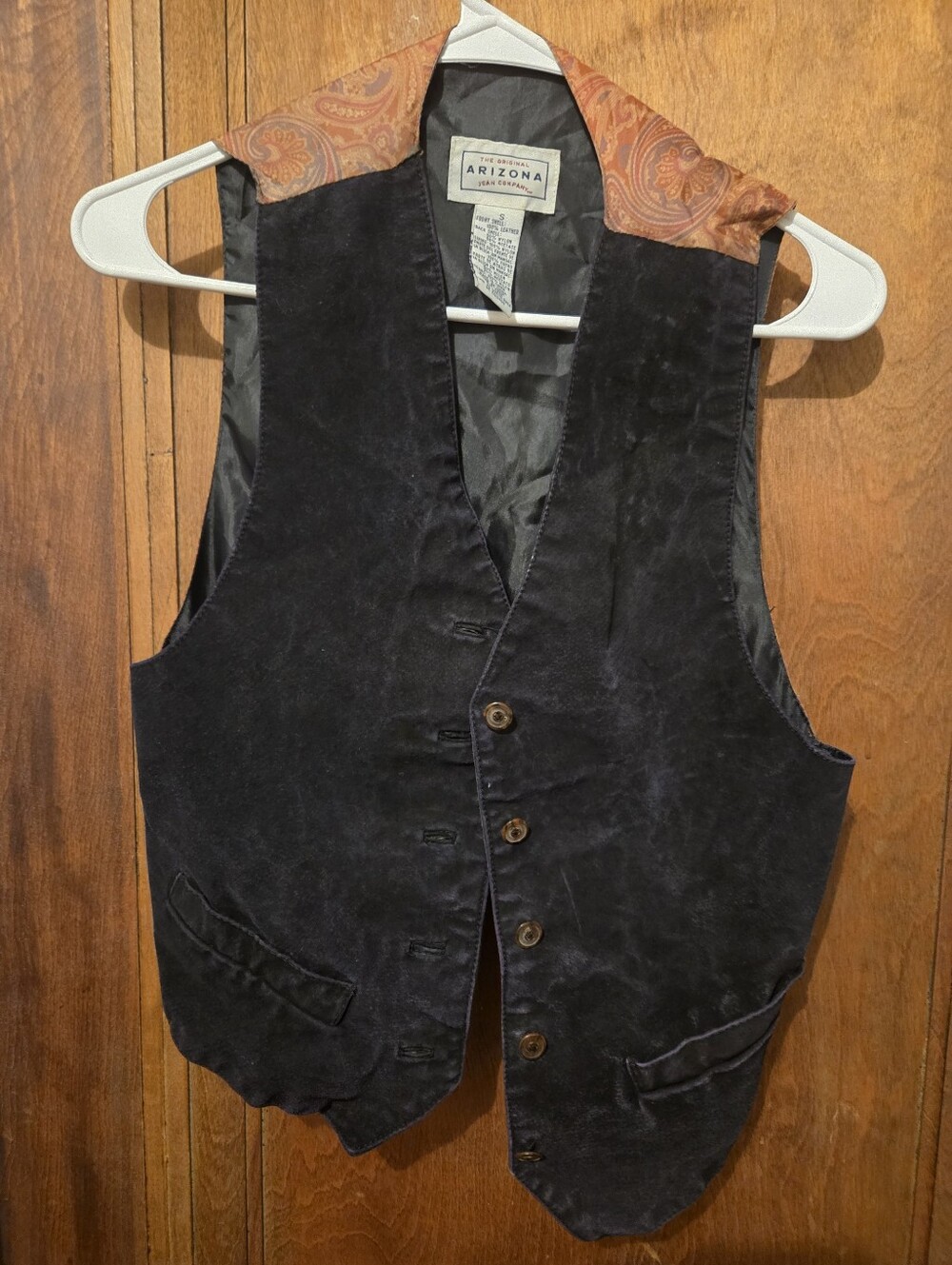 Arizona Jean Company Black Velvet Vest with Paisley Brown Collar